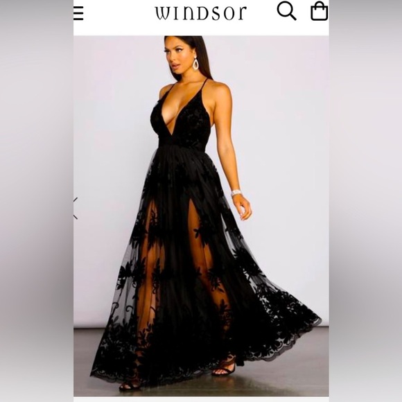 Black Formal/Prom Dress by Windsor. Sz. L Worn once. BUST PROFFESIONALY ALTERED - Picture 3 of 12